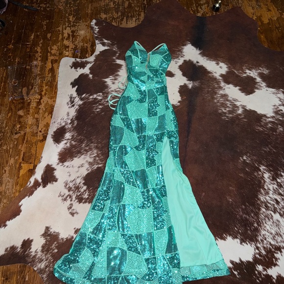Green Sequin Gown with Side Slit